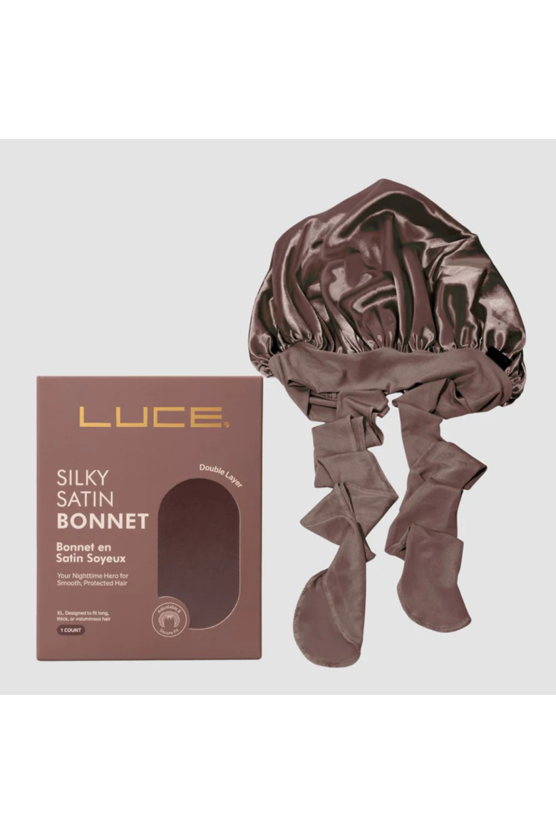 Satin Night Bonnet, Main, color, BROWN
