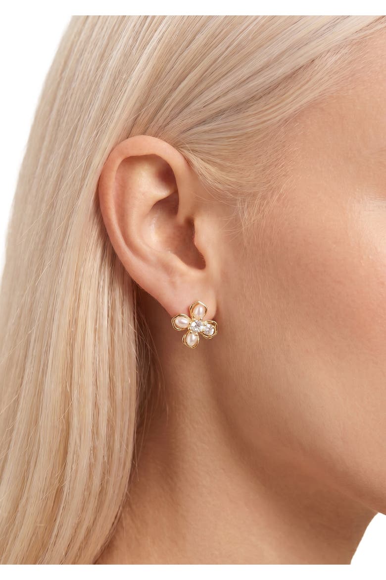 Indu Flower Studs, Alternate, color, Gold