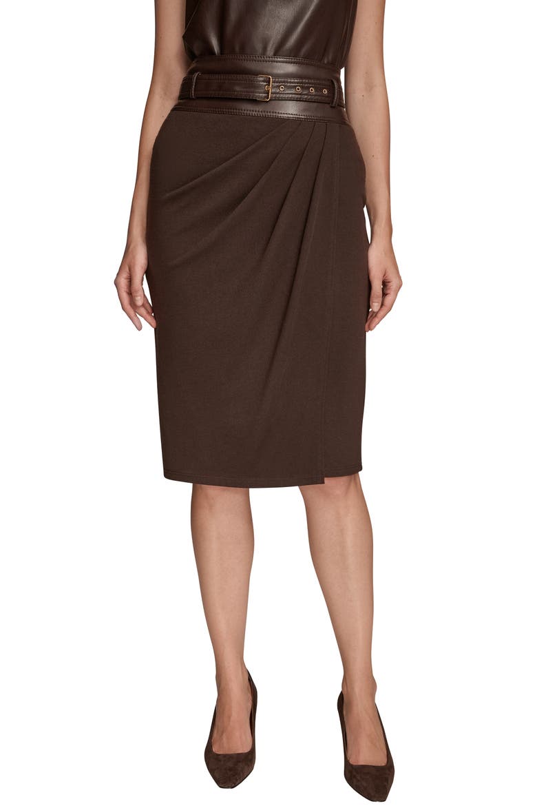 Faux Leather Waist Layered Skirt, Main, color, CHOCOLT PL