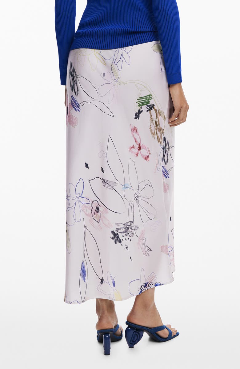 Desigual Floral Print Bias Cut Maxi Skirt, Alternate, color, White/ Light Beige Multi