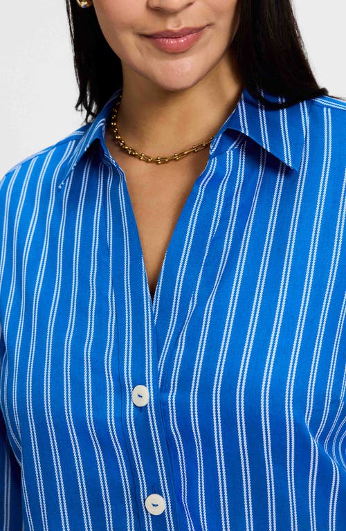 Foxcroft Paityn Stripe Cotton Button-up Shirt In Cobalt Blue White