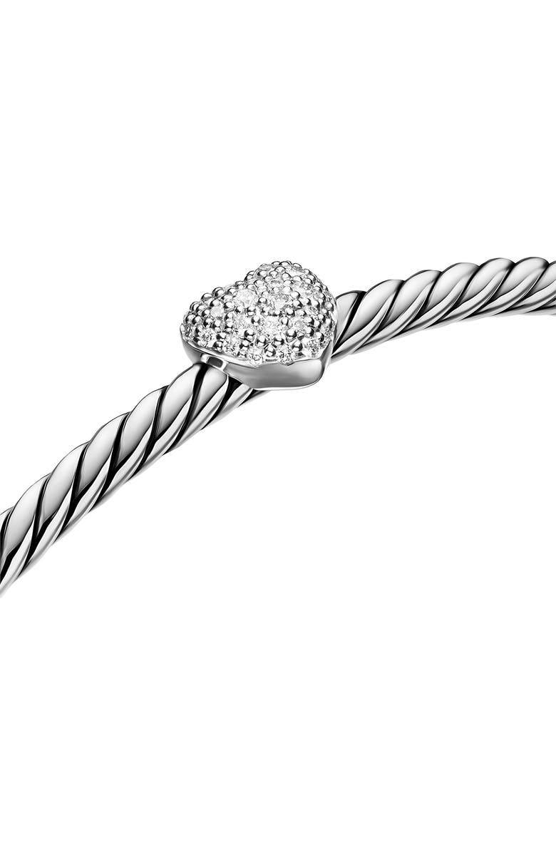 David Yurman Cable Flex Heart Bracelet, 2.6mm, Alternate, color, Silver Pave