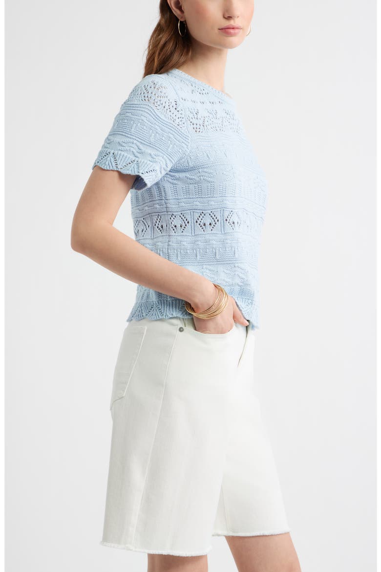 Pointelle Cotton Crewneck Sweater, Alternate, color, BLUE SKYWAY