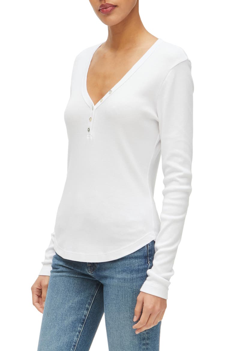 Lucy V-Neck Long Sleeve Henley, Alternate, color, WHITE