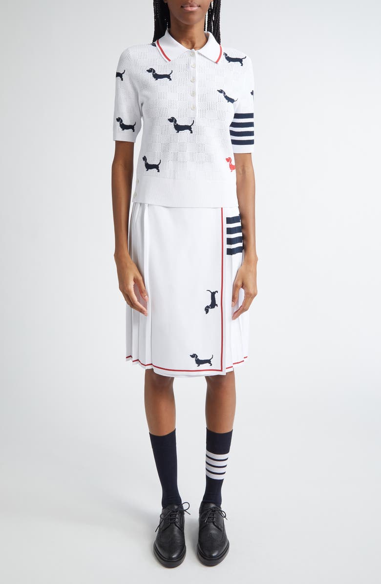 Thom Browne 4-Bar Hector Intarsia Pointelle Sweater, Alternate, color, White