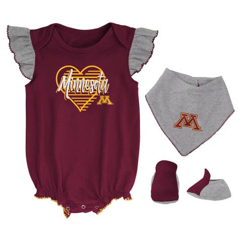 Girls Newborn & Infant Maroon/Heather Gray Minnesota Golden Gophers All The Love Bodysuit Bib & Booties Set