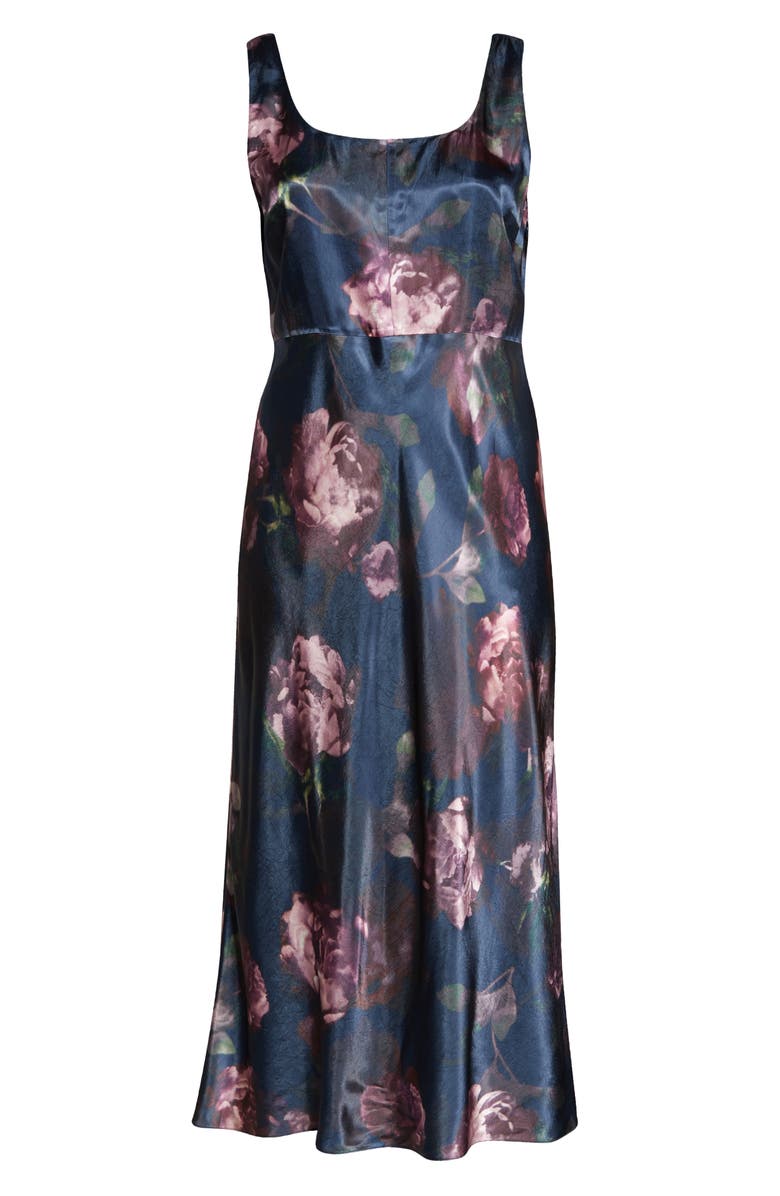 Vince Night Garden Floral Square Neck Satin Dress, Alternate, color,
