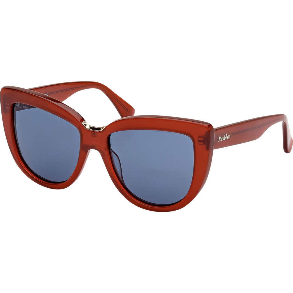 Max Mara Spark 55mm Polarized Cat Eye Sunglasses In Shiny Milky Red/blue Lenses