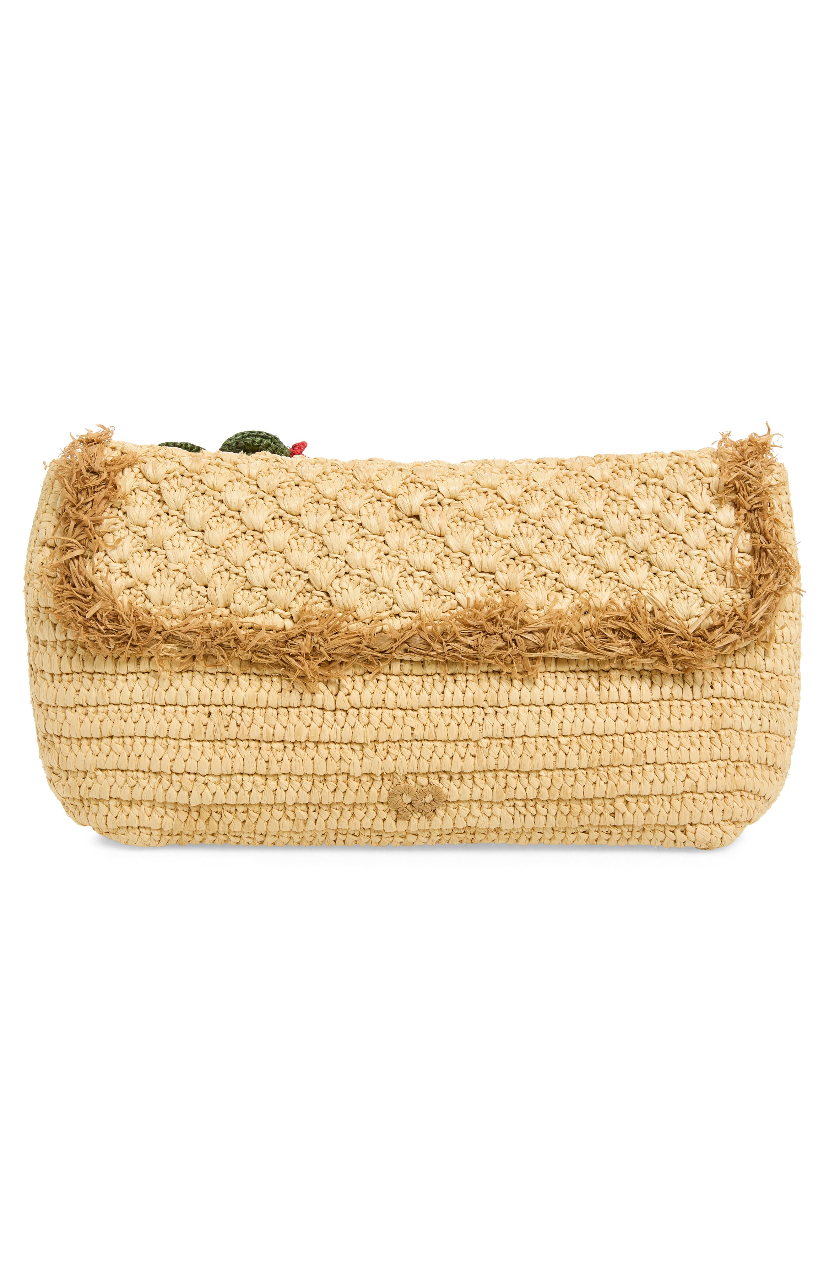 Anya Hindmarch Crochet Cactus Raffia Clutch, Alternate, color, Natural