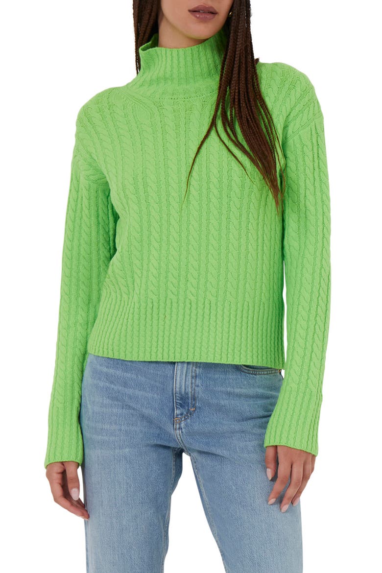 Jacqueline Cable Knit Sweater, Main, color, GREEN FLASH