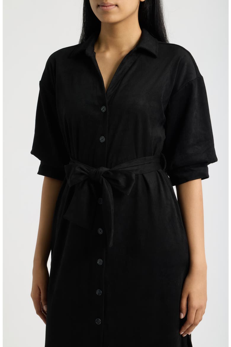 Puff Sleeve Belted Shirtdress, Alternate, color, BLACK