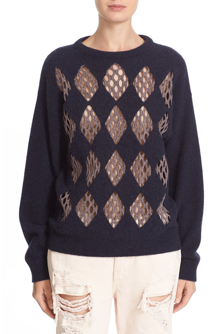 Lurex® & Wool Blend Argyle Sweater, Main, color, NAVY AND PINK