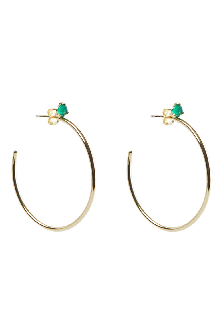 Semiprecious Stone Hoop Earrings, Main, color, GOLD/ GREEN