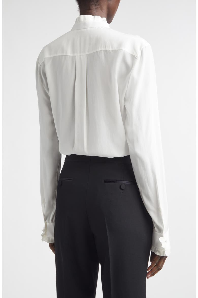 Plissé Ruffle Silk Crêpe de Chine Button-Up Shirt, Alternate, color, OFF WHITE