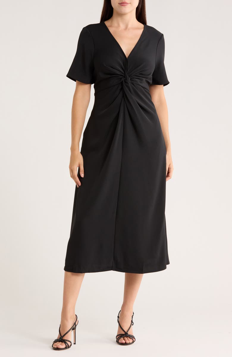NORDSTROM RACK Twist Front Midi Dress, Main, color, Black