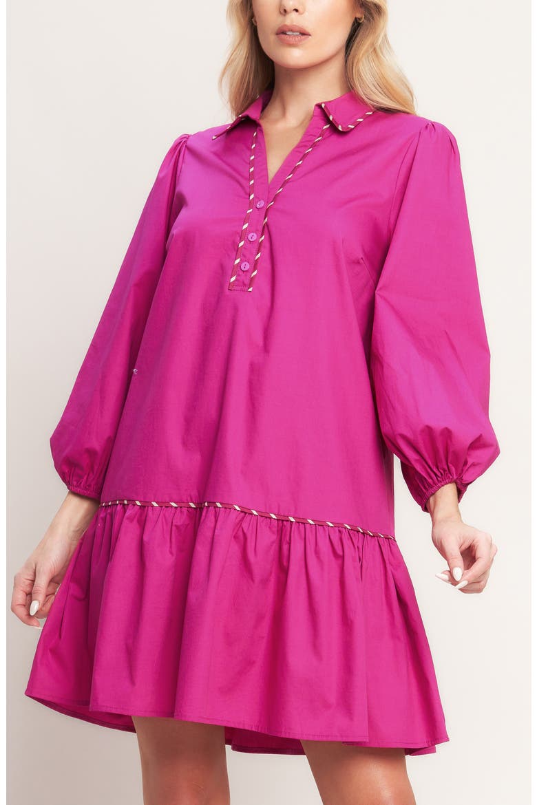 Solid Ruffle Trim Cotton Minidress, Alternate, color, FUCHSIA