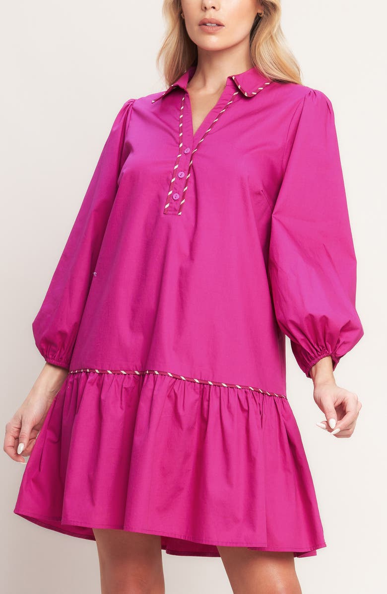 FLYING TOMATO Solid Ruffle Trim Cotton Minidress, Alternate, color, Fuchsia