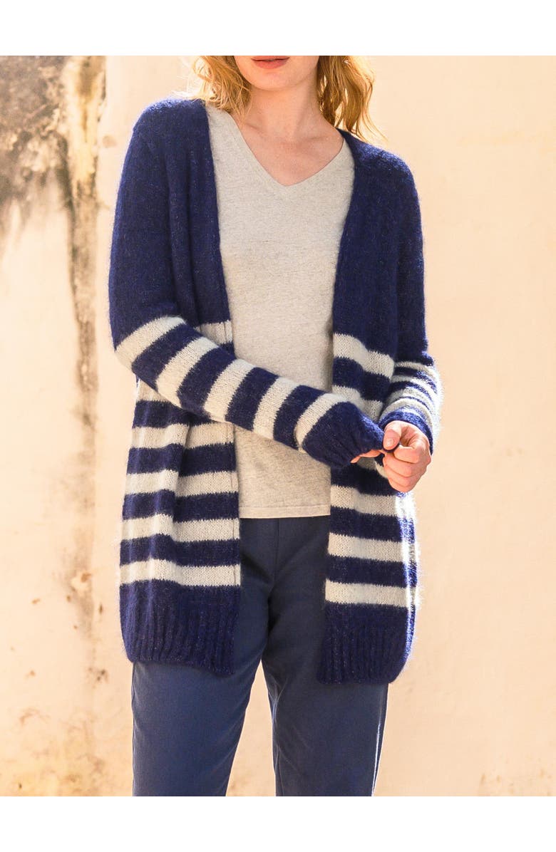 Celtic & Co. Longline Edge To Edge Cardigan, Alternate, color, Navy / Oatmeal