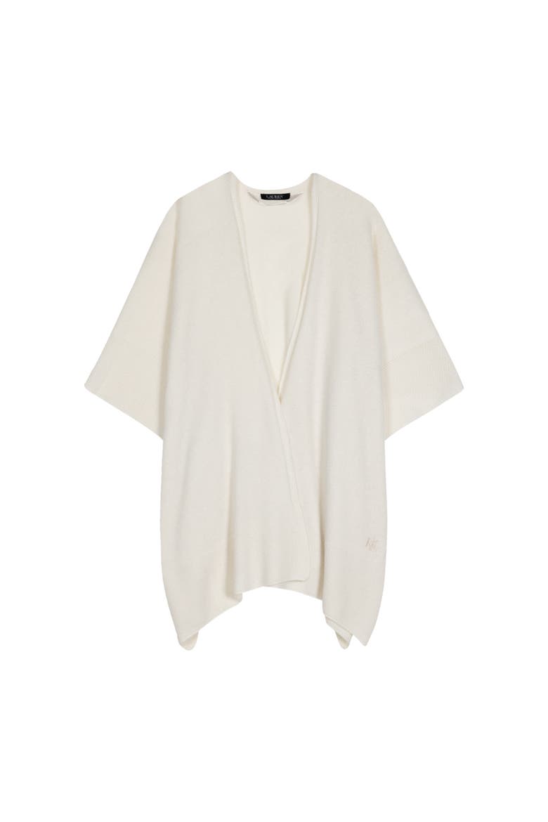 texture edge knit ruana, Main, color, cream
