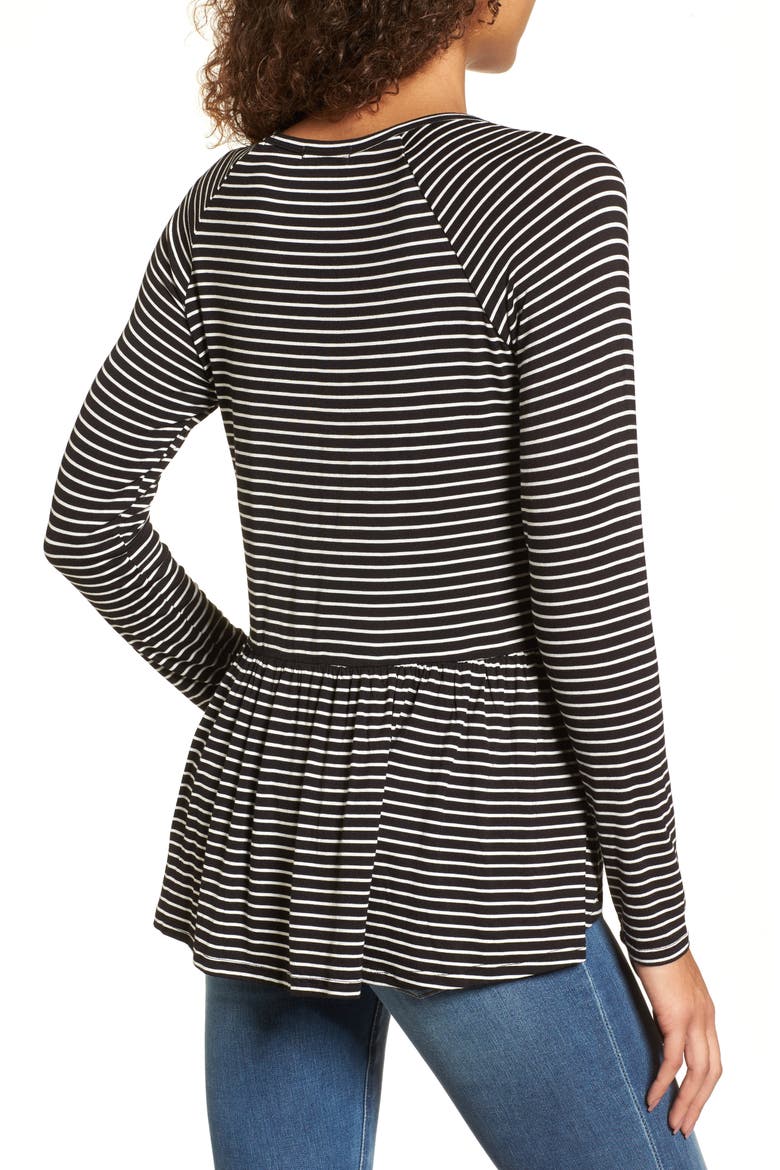Stripe Peplum Tee, Alternate, color, BLACK TINY STRIPE