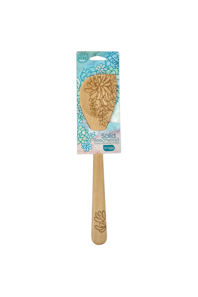 Laser Etched Beechwood Corner Spoon, Succulent Collection, Alternate, color, Tan