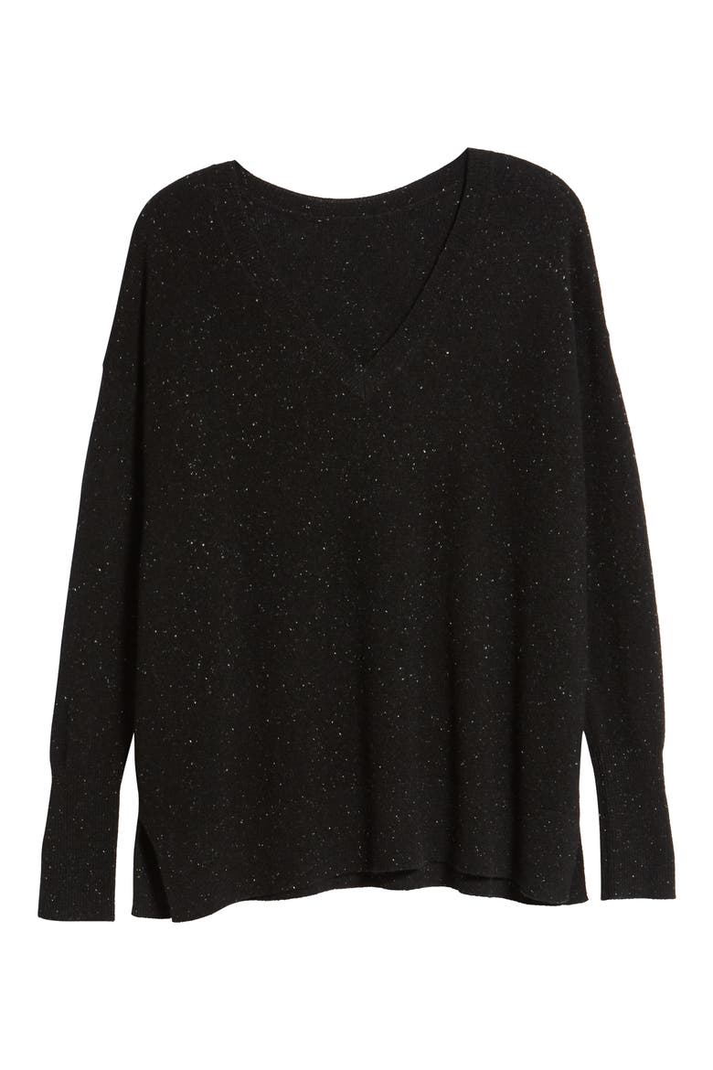 Relaxed V-Neck Cashmere Sweater, Alternate, color, BLACK NEP PATTERN
