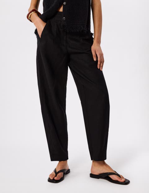 Linen Barrel Leg Trouser