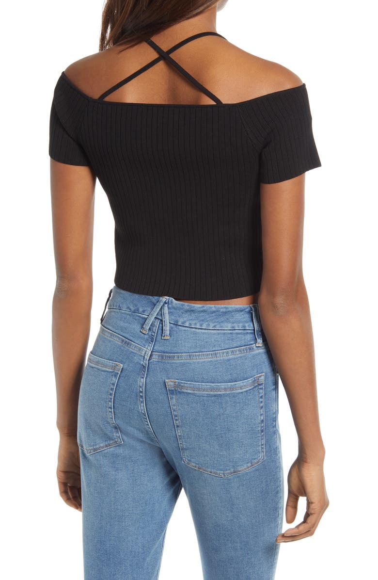 WAYF Deena Off the Shoulder Rib Knit Crop Top, Alternate, color, 