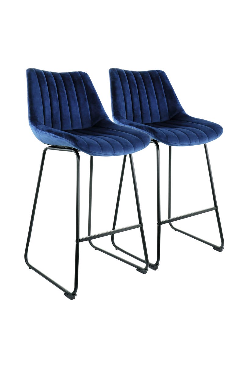 Elama 2 Piece Velvet Stripe Stitch Bar Chair with Metal Legs, Main, color, Royal Blue