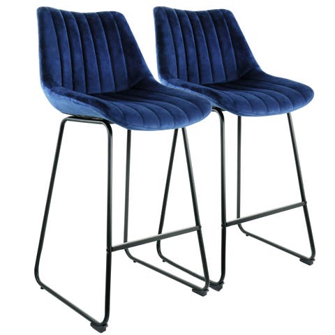 2 Piece Velvet Stripe Stitch Bar Chair with Metal Legs