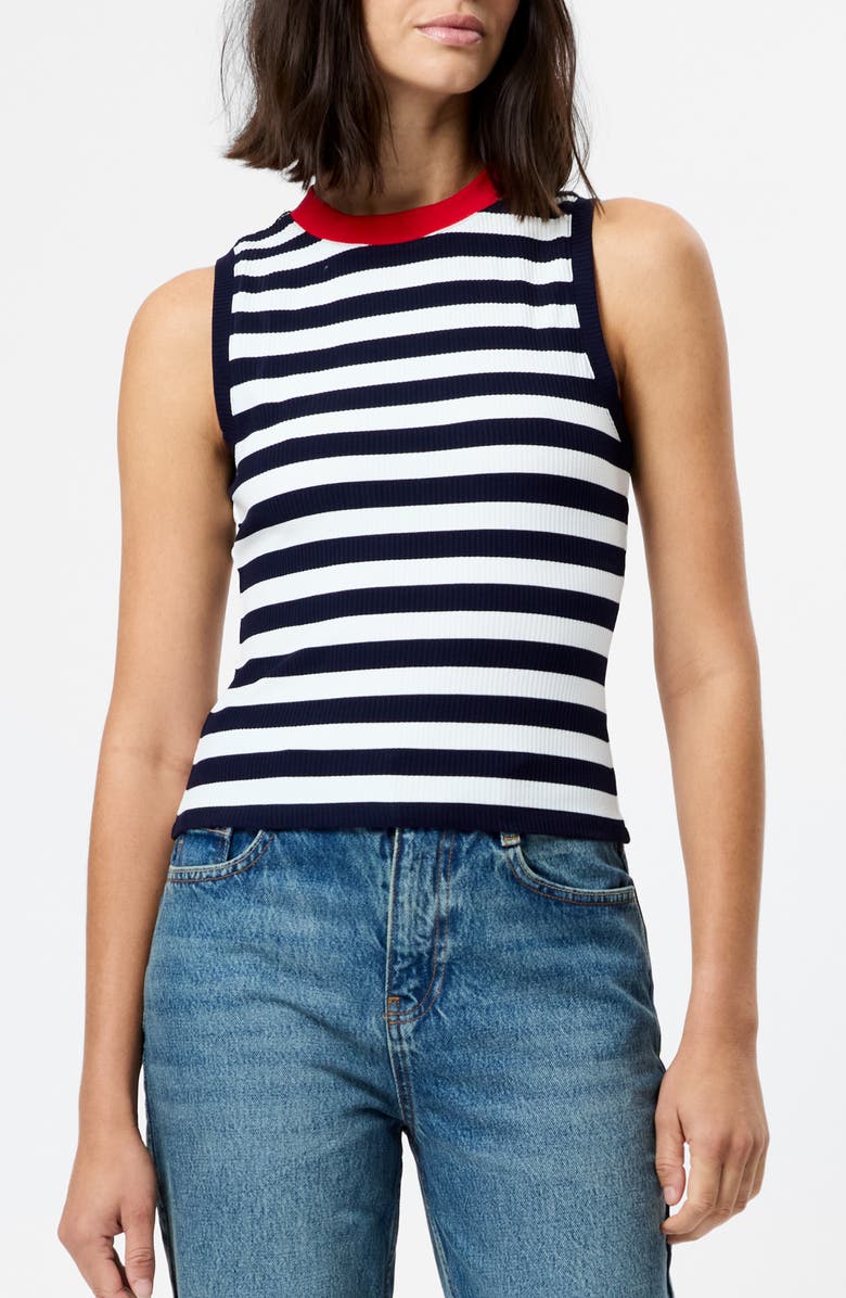 French Connection Esmae Stripe Rib Sleeveless Top, Main, color, Marine-White