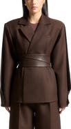 Manière De Voir Marie Twist Sleeve Tailored Blazer with Belt