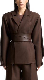 Manière De Voir Marie Twist Sleeve Tailored Blazer with Belt