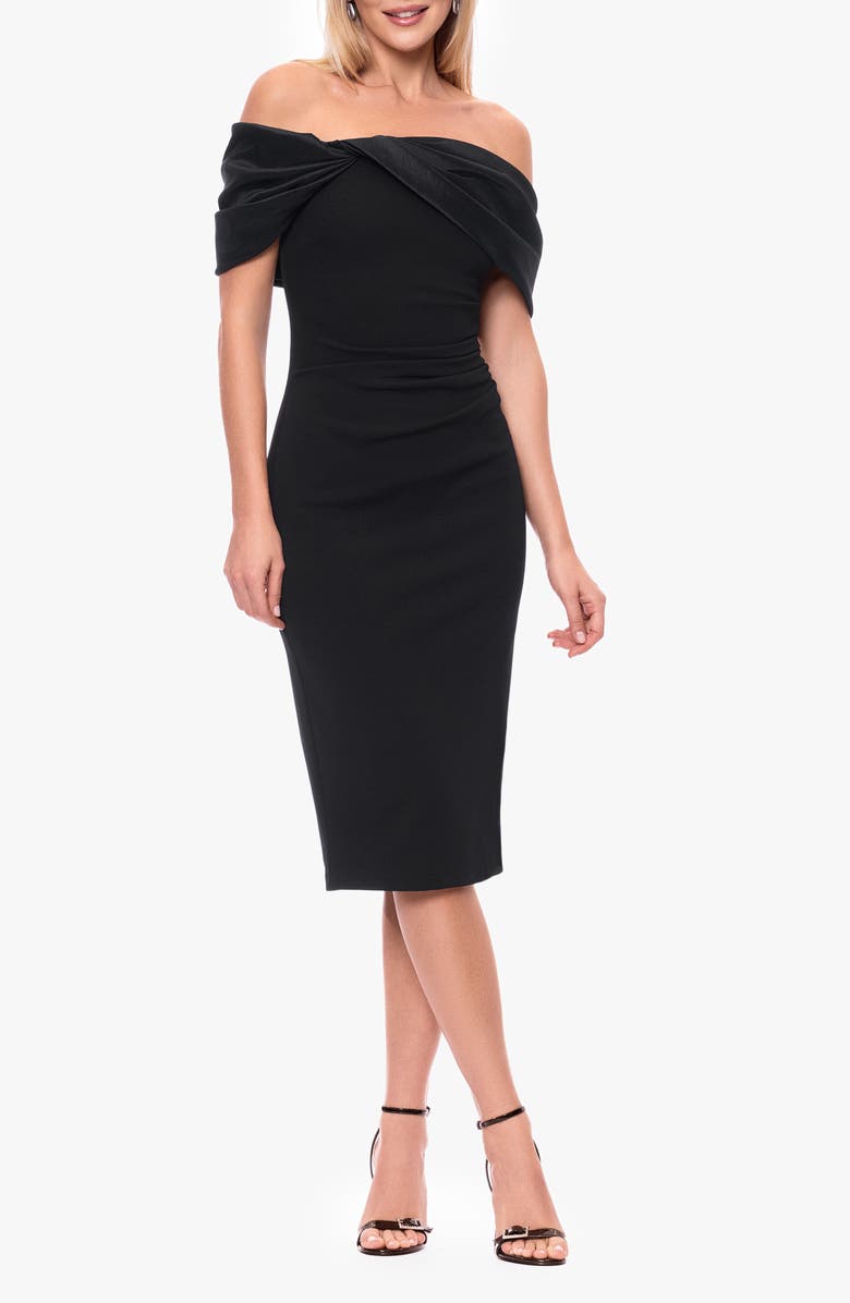 Betsy & Adam Off the Shoulder Scuba Crepe Cocktail Dress, Main, color, Black
