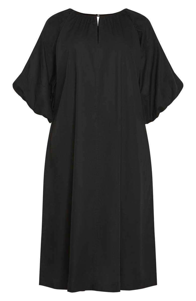 City Chic Jamie Balloon Sleeve Cotton Midi Dress, Alternate, color, Black