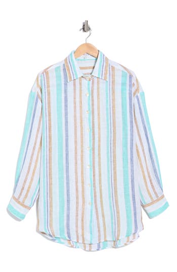 Vitamin A ® Playa Oversize Linen Cover-up Shirt In Tidal Stripe