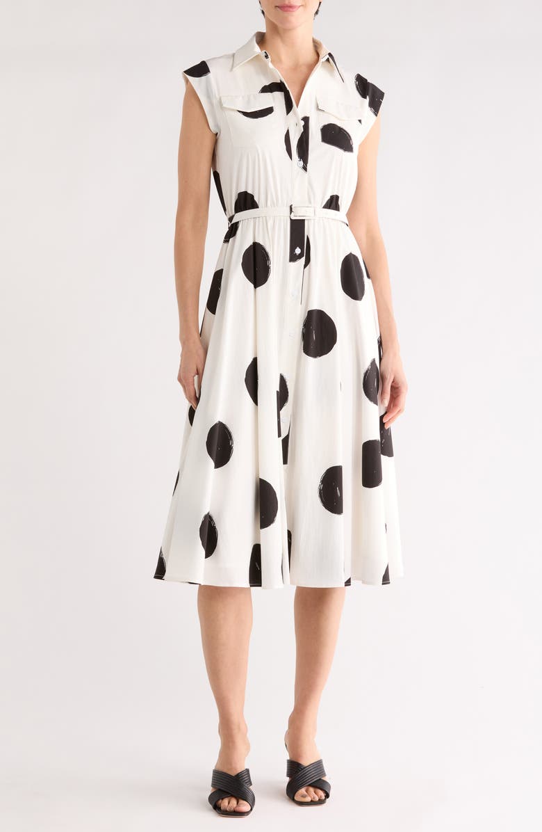 T Tahari Polka Dot Sleeveless Fit & Flare Dress, Main, color, Exploded Dot Print