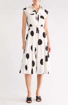 T Tahari Polka Dot Sleeveless Fit & Flare Dress
