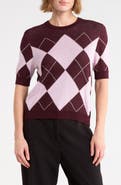 Ellen Tracy Argyle Short Sleeve Jacquard Sweater