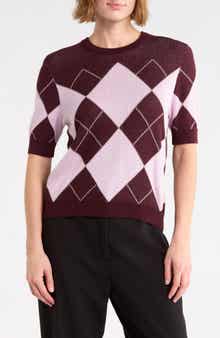 Argyle Short Sleeve Jacquard Sweater
