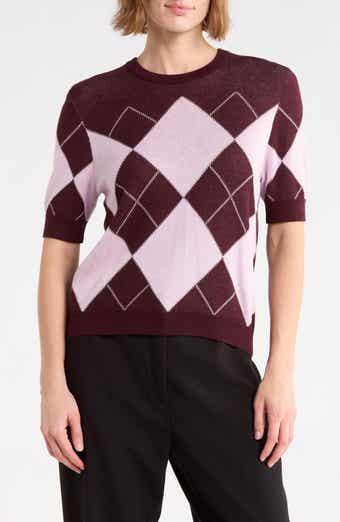 Argyle Short Sleeve Jacquard Sweater