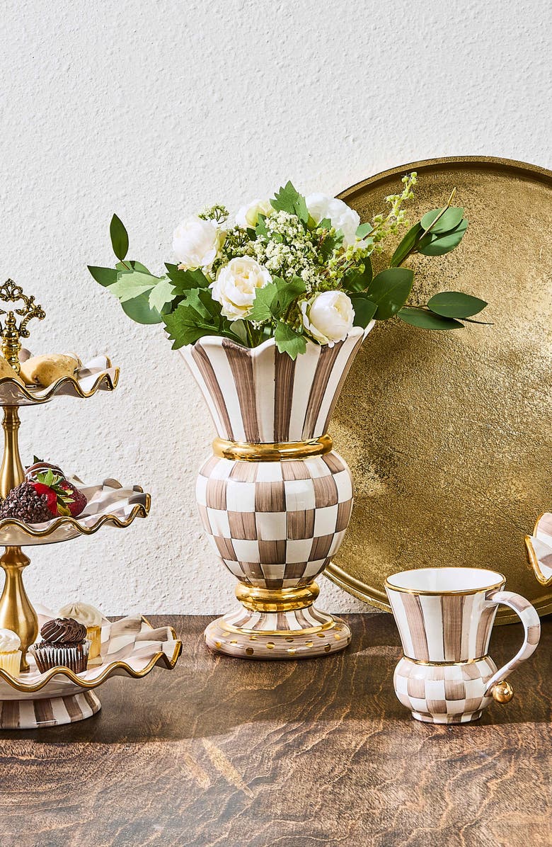 MACKENZIE CHILDS Mocha Check Ceramic Great Vase, Alternate, color, Mocha