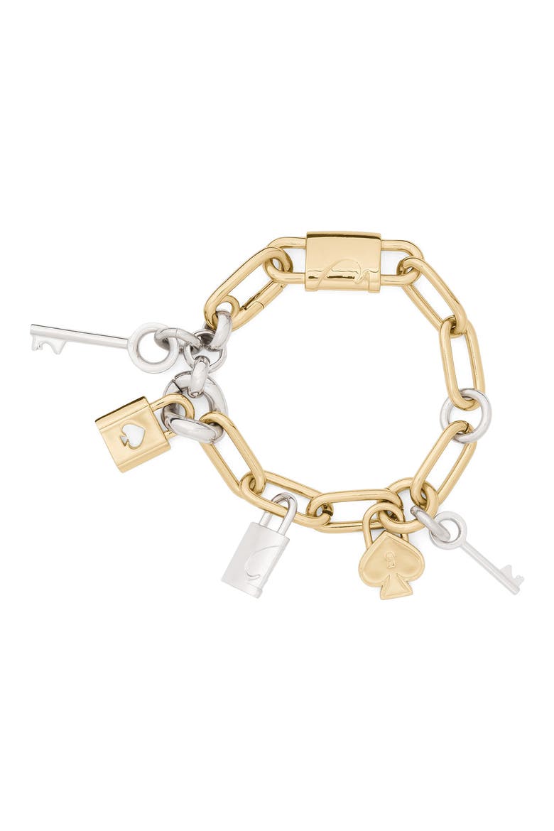 Mixed Metal Padlock Charm Bracelet, Main, color, MIXED METAL