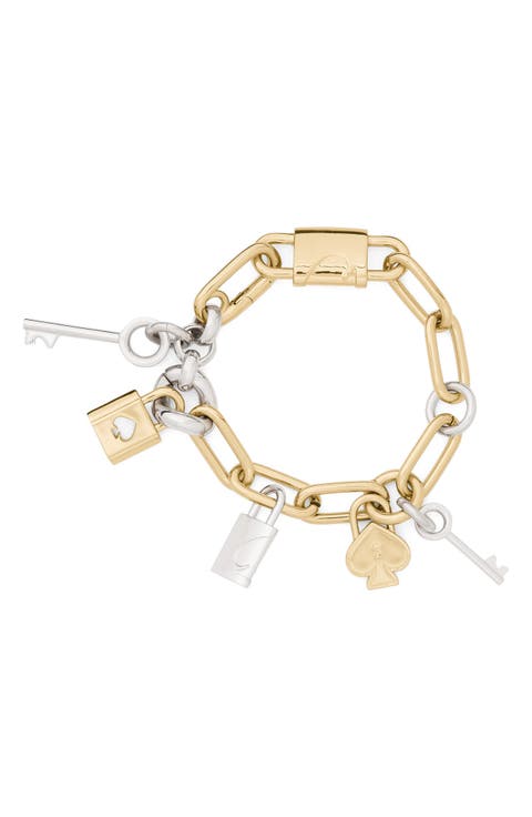 Mixed Metal Padlock Charm Bracelet