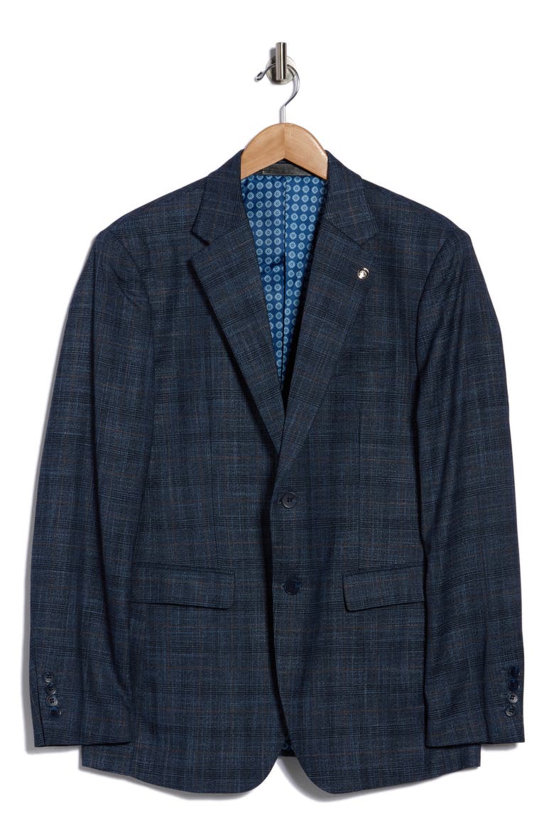 Slim Fit Plaid Stretch Sport Coat, Alternate, color, NAVY