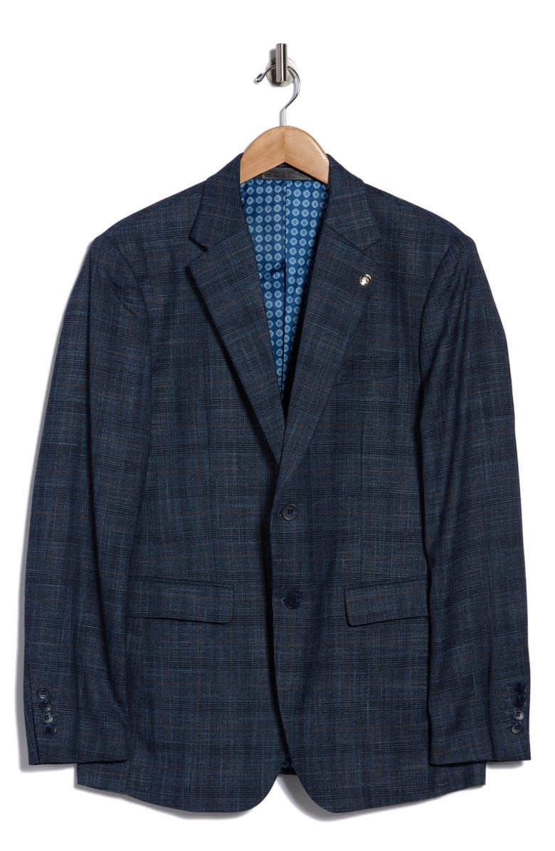 T.R. PREMIUM Slim Fit Plaid Stretch Sport Coat, Main, color, Navy