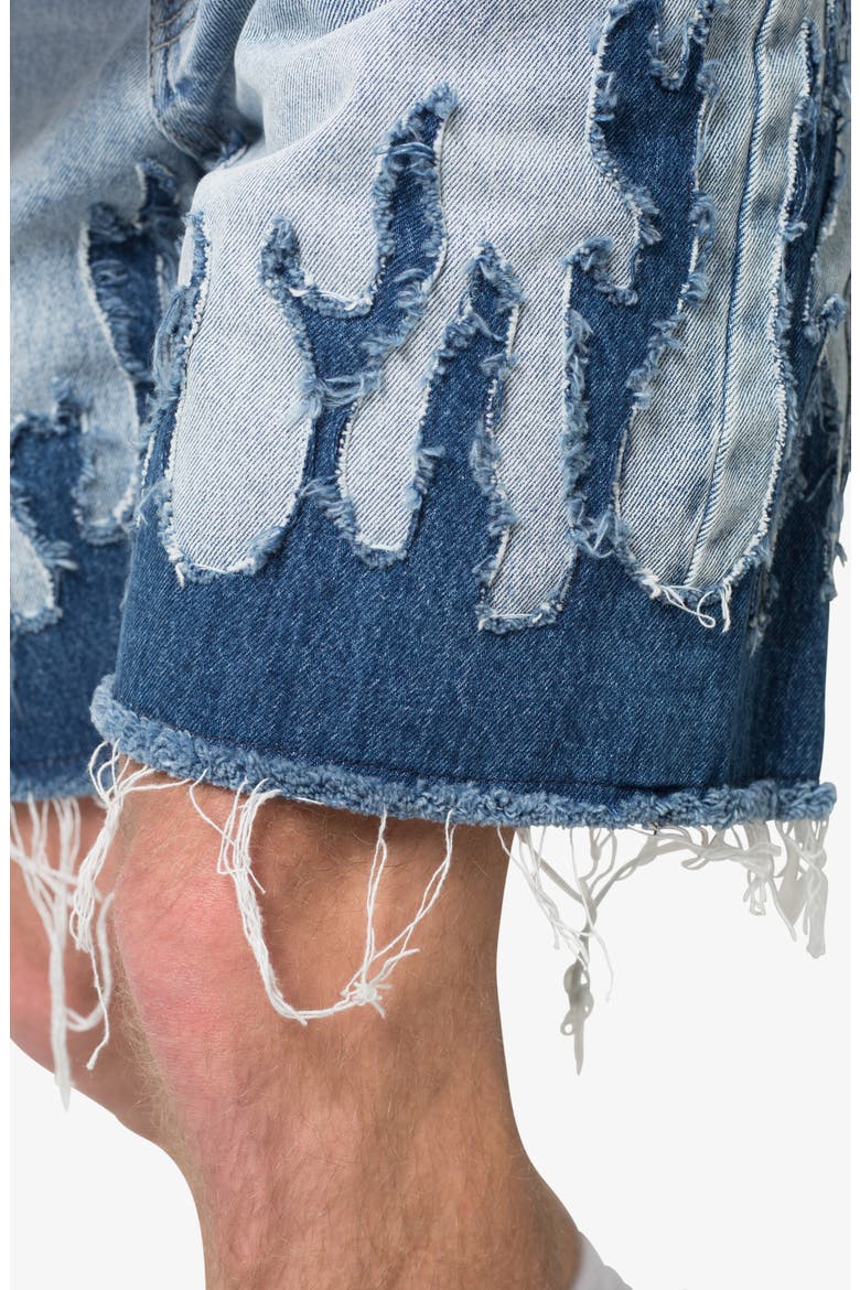 Flame Rip & Repair Cutoff Denim Shorts, Alternate, color, BLUE
