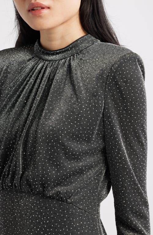 Vince Camuto Metallic Rhinestone Long Sleeve Mermaid Gown In Gray