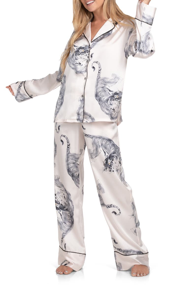 Tiger Satin Pajamas, Main, color, CREAM