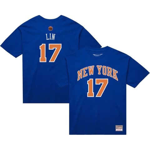 Men's Mitchell & Ness Jeremy Lin Blue New York Knicks Name & Number T-Shirt